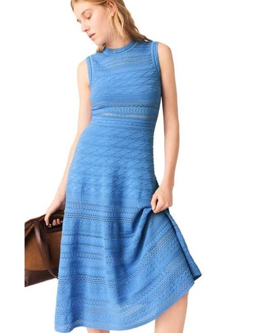 Maje Pointelle Knit Maxi Dress in Blue | Lyst
