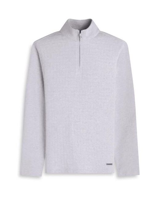 Bugatchi Gray Waffle Quarter Zip Cotton Blend Pullover for men