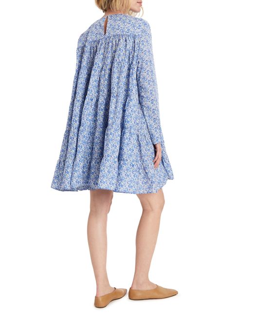 Merlette Blue X Liberty London Soliman Floral Print Long Sleeve Tiered Dress