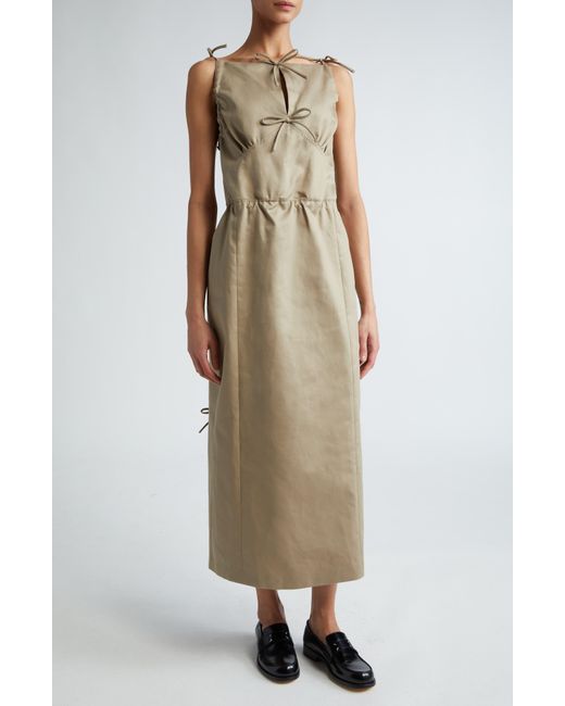 MERYLL ROGGE Natural Bow Front Cotton Twill Midi Dress