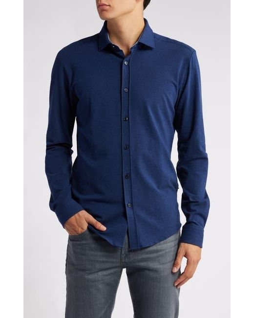 Boss Blue Roan Solid Stretch Cotton Button-Up Shirt for men