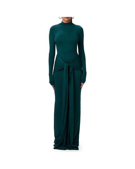 naked green dress Faux-Wrap Long Prom Dress with Deep V-Neck