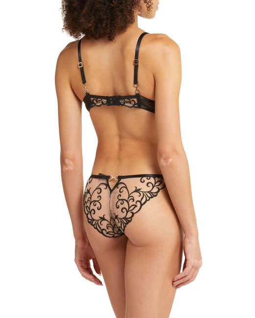 Bluebella Mirabel delicate floral embroidered mesh thong in black