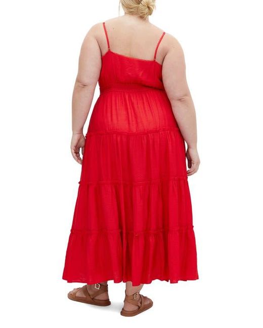 City Chic Aiza Tiered Tie Front Sleeveless Maxi Dress