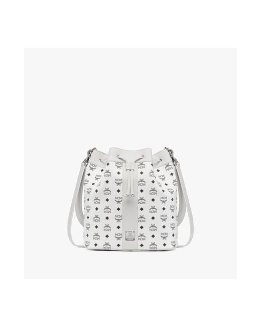 MCM White Large Dessau Drawstring Bag