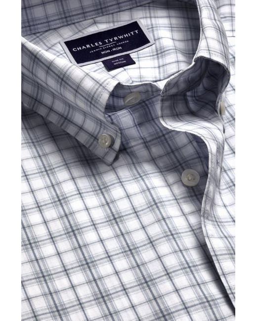 Charles Tyrwhitt Blue Non-Iron Stretch Poplin Check Shirt for men