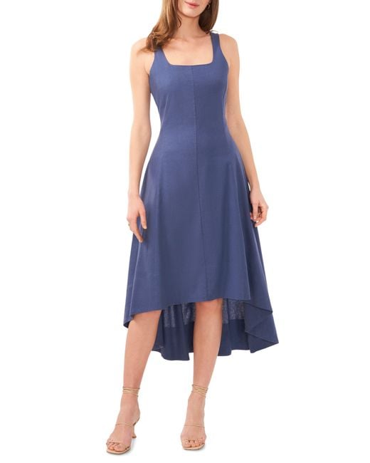 Halogen® Blue Halogen(r) Seamed Linen Blend High-low Dress