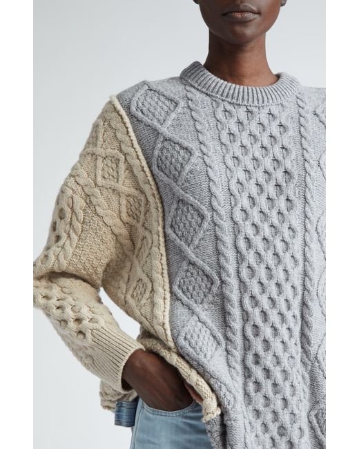 Bottega Veneta Brown Colorblock Wool Blend Aran Sweater