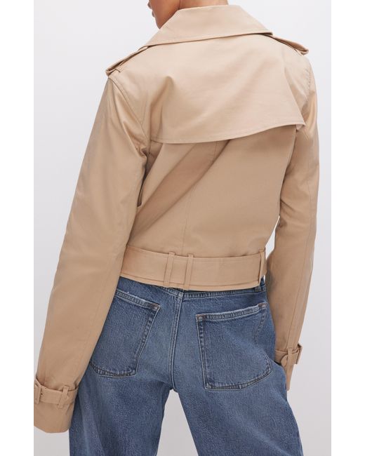 GOOD AMERICAN Natural Chino Stretch Cotton Crop Trench Coat