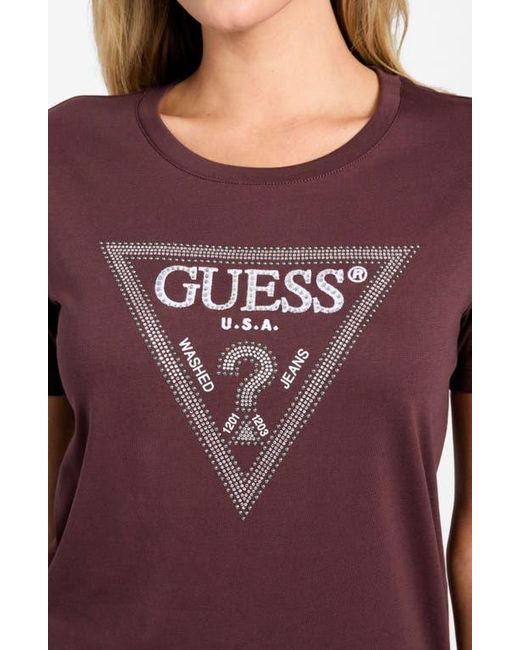 Guess Purple Krystal Triangle Embellished Graphic T-Shirt