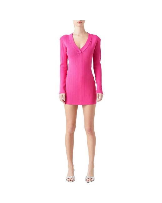 Grey Lab Pink Power Shoulder Long Sleeve Knit Minidress