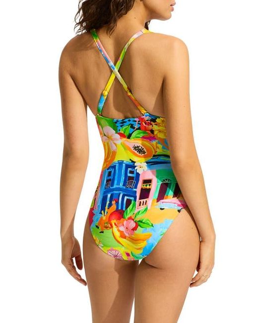Seafolly Yellow Deep V-Neck One-Piece Swimsuit
