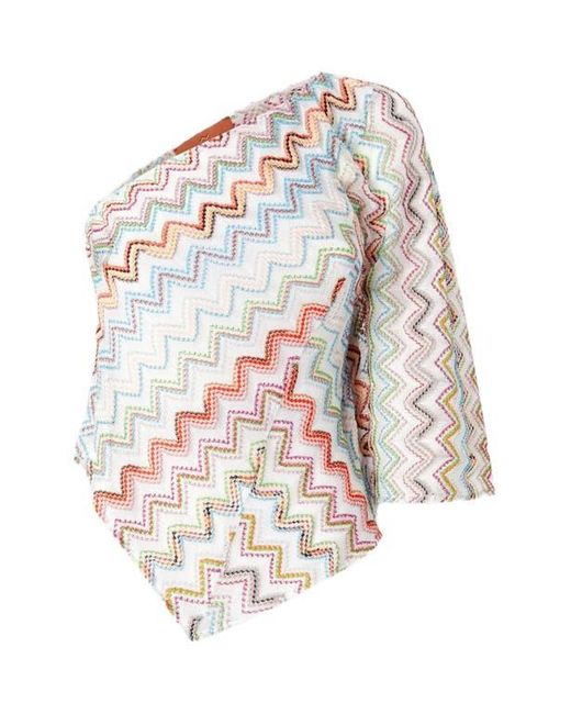 Missoni White One-Shoulder Top With 3D Lamé Zig Zag And Wide Sleeves