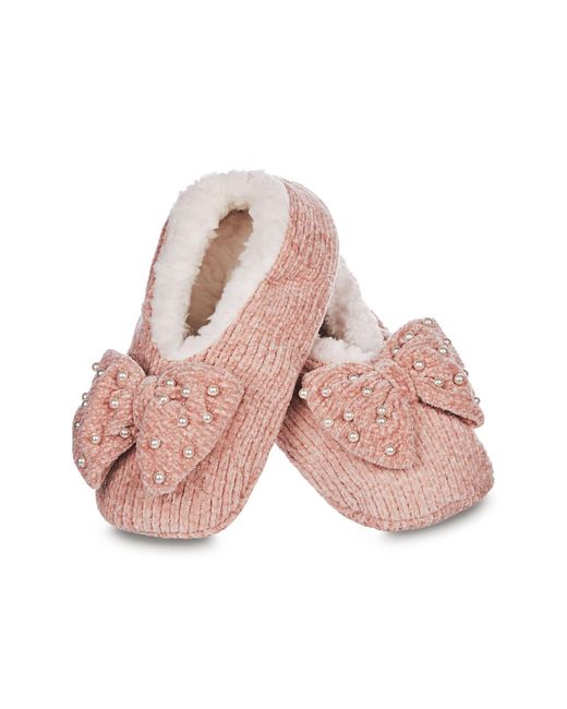Memoi Pink Precious Pearls Chenille Slipper Socks