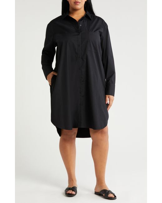 Nordstrom Black Long Sleeve High-low Shirtdress