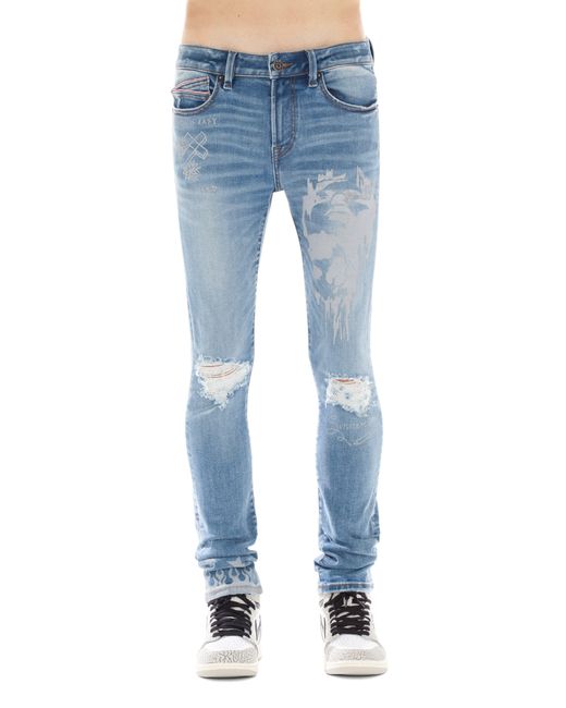 Cult Of Individuality Blue Punk Ripped Super Skinny Jeans for men