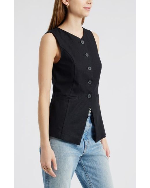 Open Edit Blue Linen Blend Vest
