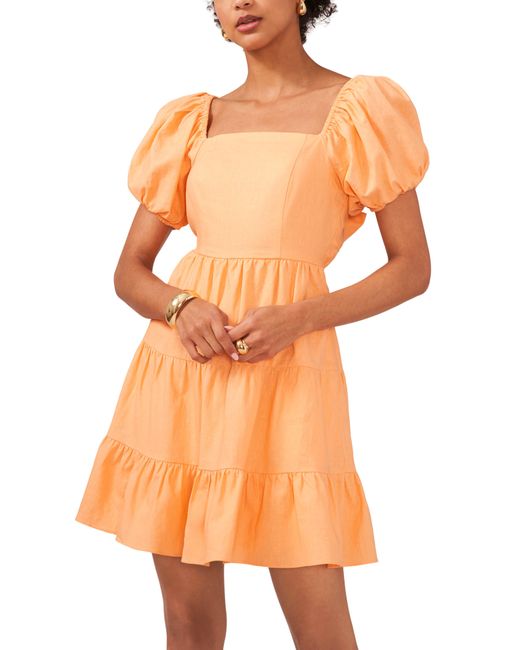 1.STATE Orange Tiered Linen Blend Minidress