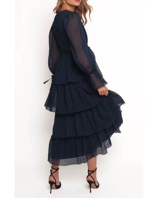 Petal & Pup Blue Antoinette Long Sleeve Tiered Clip Dot Chiffon Cocktail Dress