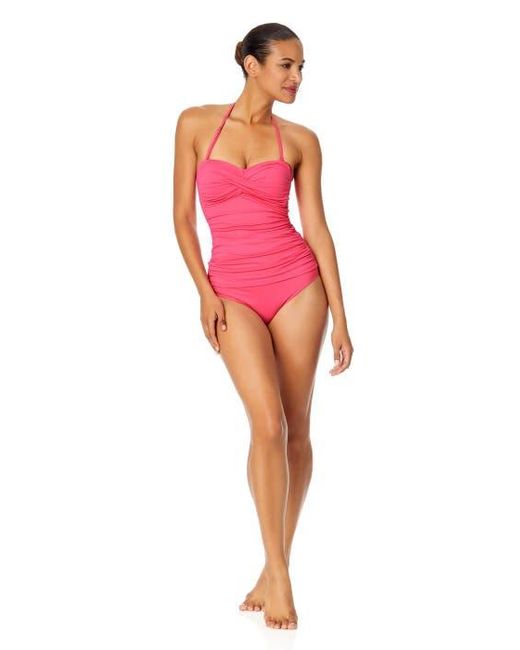 Anne Cole Pink Tiger Dance Twist Front Bandeaukini Swim Top