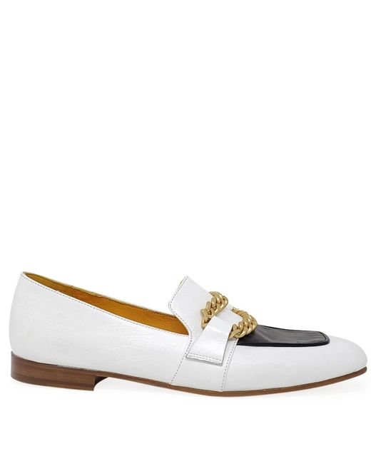 Madison Maison White Flat Loafer With Chain