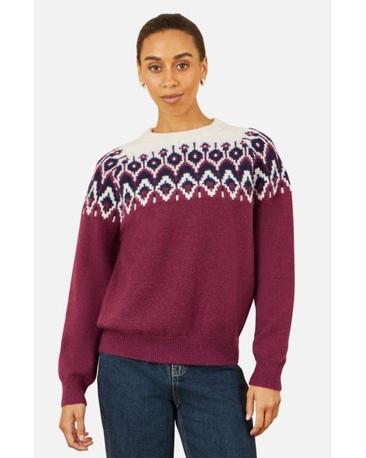 Yumi' Purple Fair Isle Relaxed Fit Knitted Sweater