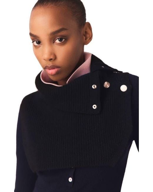 Maje Blue Button-Up Wool Mix Collar Wrap