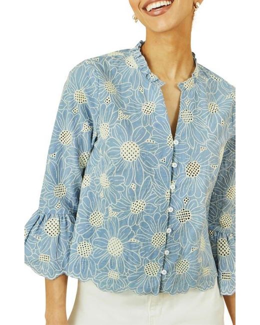 Yumi' Blue Daisy Broderie Shirt