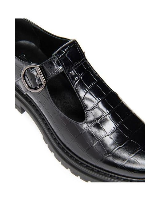 Nero Giardini Black Croc Embossed Lug Sole Mary Jane