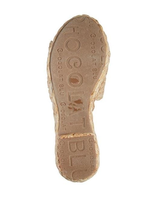 Chocolat Blu Natural Raffia Platform Slide Sandal