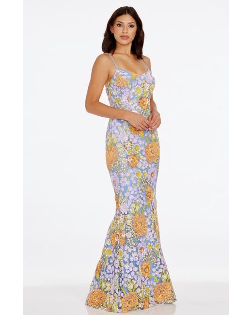 Dress the Population White Giovanna Floral Sequin Mermaid Gown