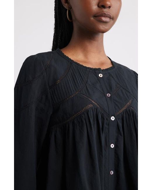 Treasure & Bond Black Lace Pintuck Cotton Top