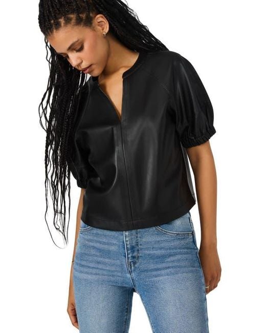 Steve Madden Black Roxanne Short Sleeve Faux Leather Top