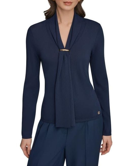 Donna Karan Blue Drape Neck Sweater