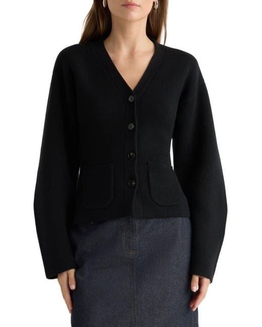 MODERN CITIZEN Black Elinor Organic Cotton Wool V-Neck Cardigan