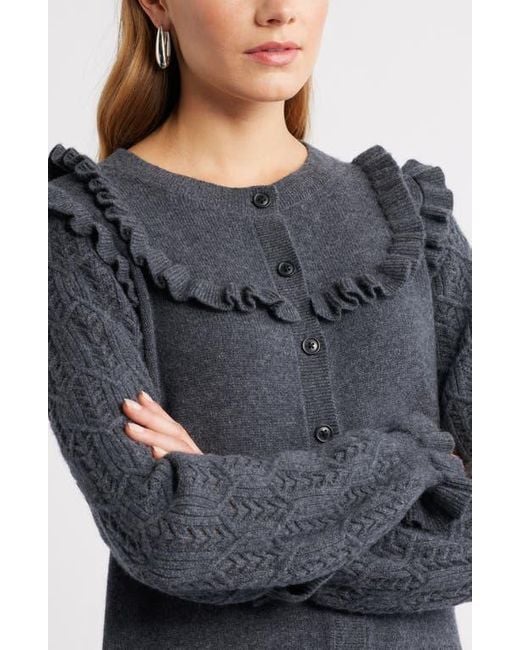 Treasure & Bond Black Pointelle Ruffle Wool & Cashmere Cardigan
