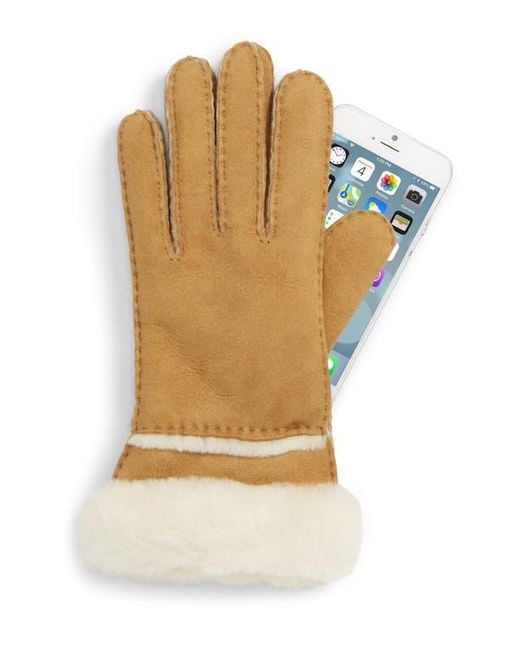 Ugg Natural Seamed Touchscreen Compatible Genuine Shearling Gloves