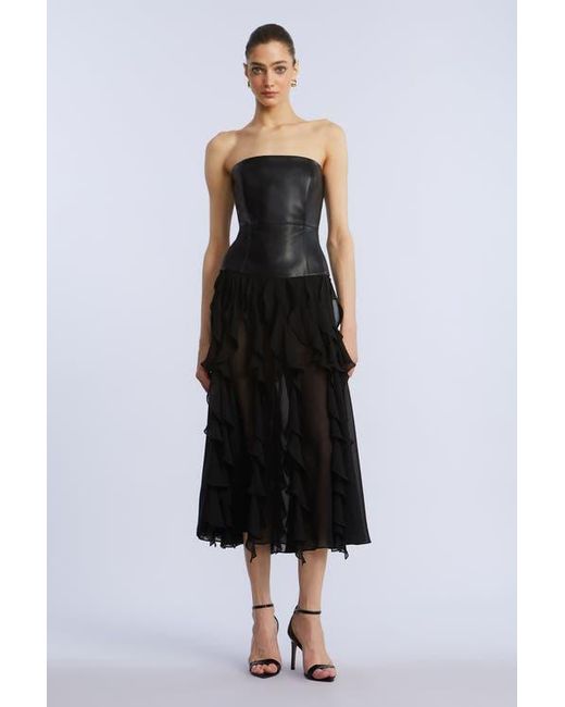 BCBGMAXAZRIA Leather Chiffon Dress in Black | Lyst