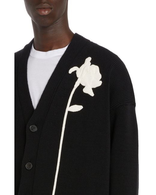 Valentino Black Flower Embroidery Cotton Cardigan for men