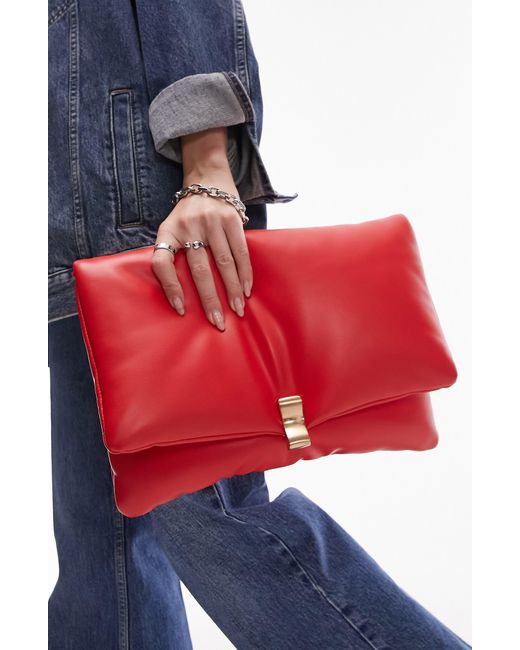 TOPSHOP Red Oversize Puffy Faux Leather Clutch
