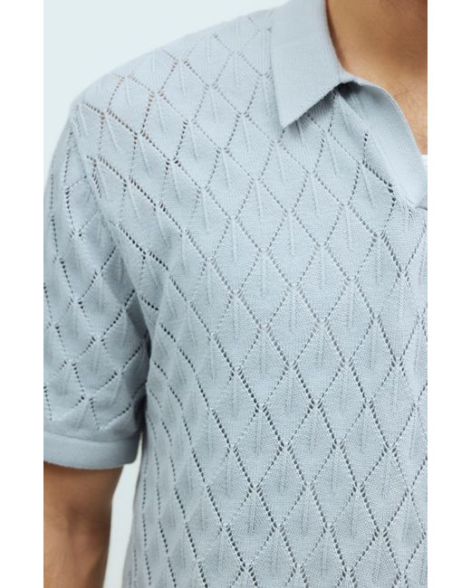 Madewell Blue Diamond Stitch Johnny Collar Polo Sweater for men