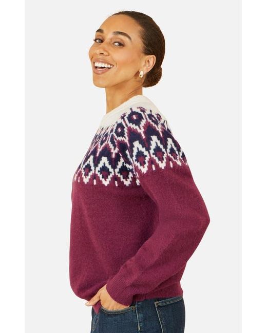 Yumi' Purple Fair Isle Relaxed Fit Knitted Sweater