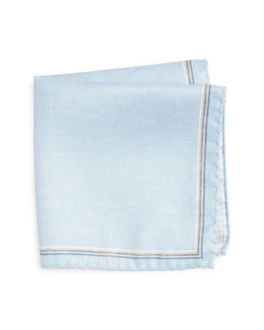 Jack Victor Blue Crestwool Solid & Houndstooth Check Reversible Silk Pocket Square for men