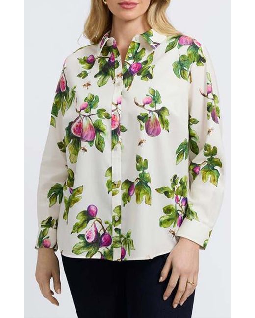 Foxcroft Green Hampton Figs Print Stretch Cotton Button-Up Shirt