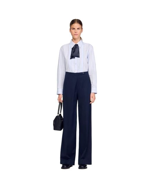 Sandro Blue Asymmetric Straight-Leg Trousers