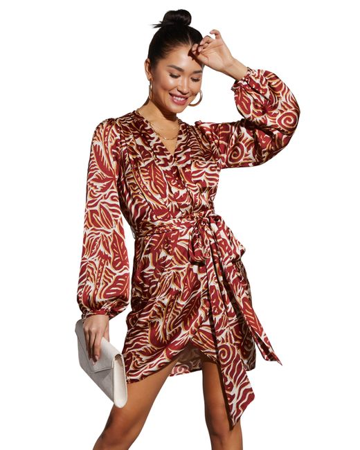 Vici Collection Red Erin Abstract Print Long Sleeve Minidress