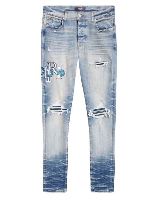 Amiri Blue Mx1 Dragon Lunar New Year Ripped & Patched Jeans for men