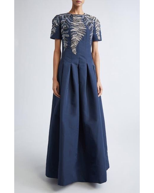 Oscar de la Renta Sequin Fern Embroidered Faille Gown in Blue | Lyst