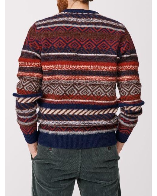 aubi Red Fair Isle Crew Neck Wool Sweater for men