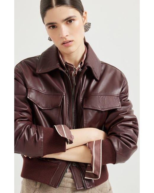 Brunello Cucinelli Purple Soft Nappa Leather Bomber Jacket